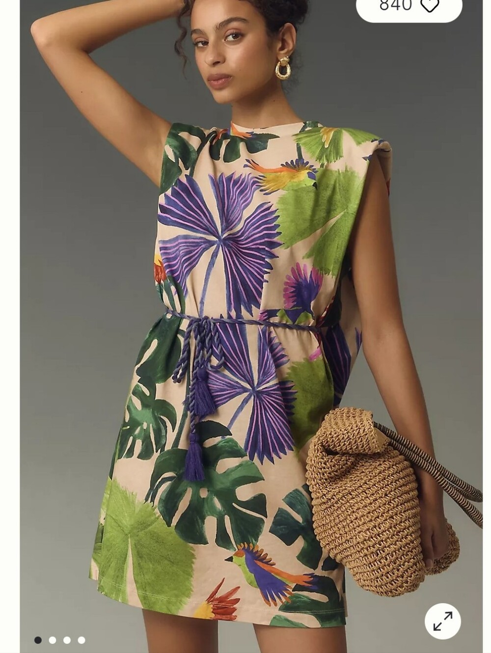 NWT Farm Rio/Anthropologie Macaw Jungle Sand Mini T Shirt Dress